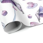 茶パーティーピンクと青の水色 ラッピングペーパー (ロールコーナー)