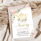 茶パーティーピンクフローラガールベビーシャワー 招待状