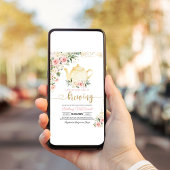 茶パーティーピンクフローラガールベビーシャワー 招待状