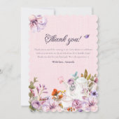 茶パーティーピンク水彩花赤ちゃんシャワー サンキューカード (正面)