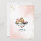 茶パーティーピンク色の水色の誕生日パーティー 招待状 (裏面)