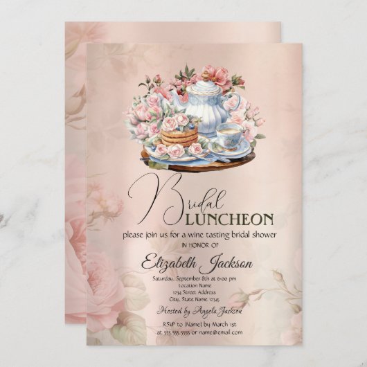 茶パーティーフラワーズヴィンテージブライダル昼食会 招待状 (正面/裏面)