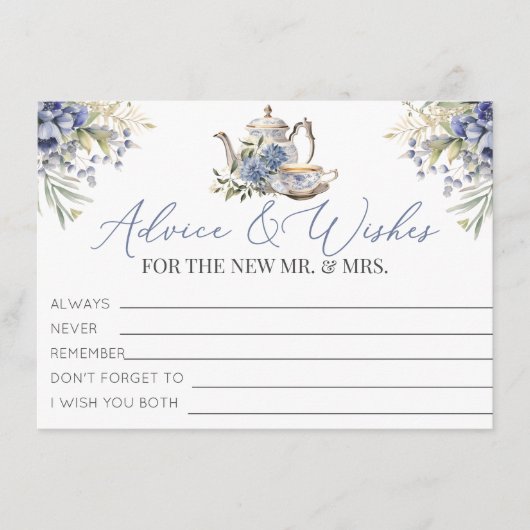 茶パーティーフローラブライダルシャワーアドバイスとウィッシュ エンクロージャーカード (正面)