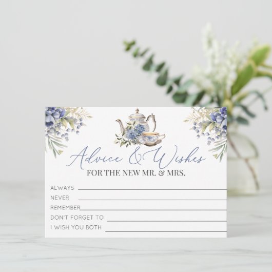 茶パーティーフローラブライダルシャワーアドバイスとウィッシュ エンクロージャーカード (スタンド正面)