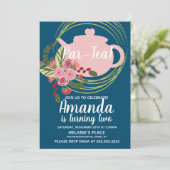 茶パーティーフローラリースホワイト系ピンクレッドブルー 招待状 (スタンド正面)