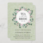 茶パーティーフローラリース素朴ブライダルシャワー 招待状 (正面/裏面)