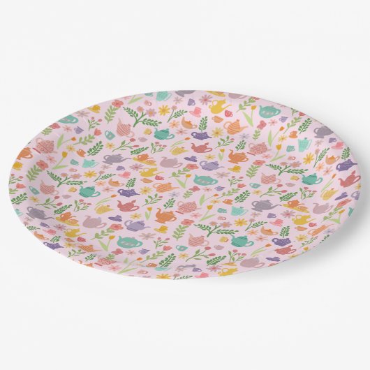 茶パーティーブライダルイースター春フローラ カラフル ペーパープレート (アングル)