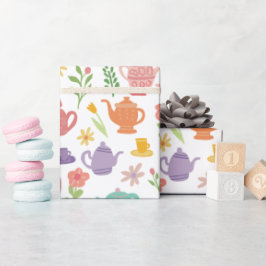 茶パーティーブライダルイースター春フローラ カラフル ラッピングペーパー