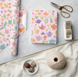 茶パーティーブライダルイースター春フローラ カラフル ラッピングペーパー