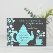 茶パーティーブライダルシャワーアクアアンド石板 招待状 (スタンド正面)