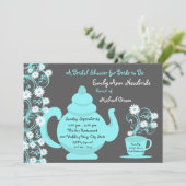 茶パーティーブライダルシャワーアクアアンド石板 招待状 (スタンド正面)