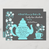 茶パーティーブライダルシャワーアクアアンド石板 招待状 (正面/裏面)