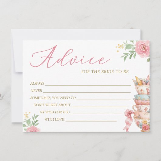 茶パーティーブライダルシャワーアドバイスカード 招待状 (正面)