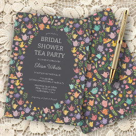 茶パーティーブライダルシャワーカワイイカラフルカスタム 招待状