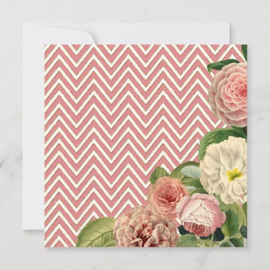 茶パーティーブライダルシャワーシェブロンストライプバラ 招待状 (裏面)