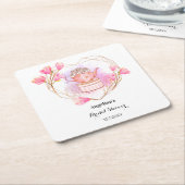 茶パーティーブライダルシャワーピンクホワイトフローラ スクエアペーパーコースター (アングル)