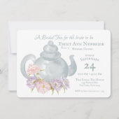 茶パーティーブライダルシャワーフローラ茶ポット招待状 招待状 (正面)