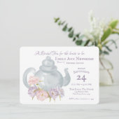 茶パーティーブライダルシャワーフローラ茶ポット 招待状 (スタンド正面)