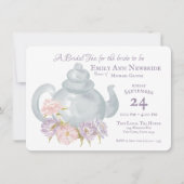 茶パーティーブライダルシャワーフローラ茶ポット 招待状 (正面)