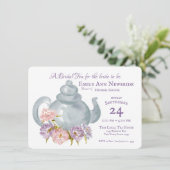 茶パーティーブライダルシャワーフローラ茶ポット 招待状 (スタンド正面)