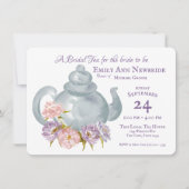 茶パーティーブライダルシャワーフローラ茶ポット 招待状 (正面)