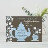 茶パーティーブライダルシャワーブルーとブラウン 招待状 (スタンド正面)