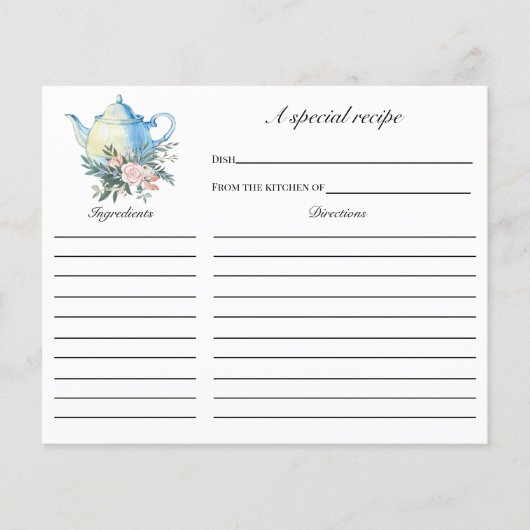 茶パーティーブライダルシャワーレシピカード (正面)