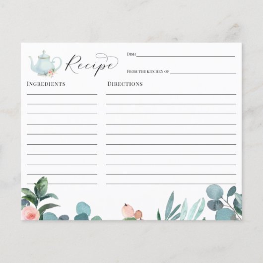 茶パーティーブライダルシャワーレシピカード (正面)