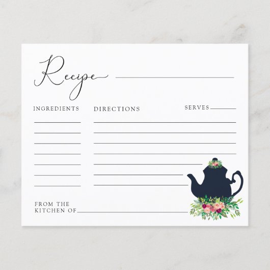 茶パーティーブライダルシャワーレシピカード (正面)