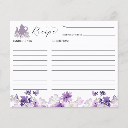 茶パーティーブライダルシャワーレシピカード (正面)