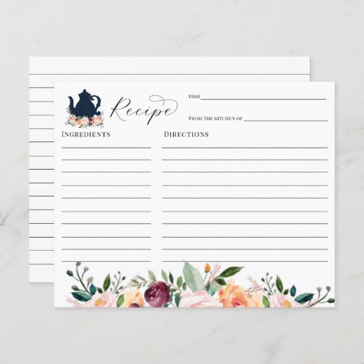 茶パーティーブライダルシャワーレシピカード (正面/裏面)