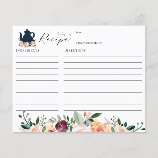 茶パーティーブライダルシャワーレシピカード (正面)