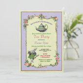 茶パーティーブライダルシャワーワンダーランドティーポットウサギ 招待状 (スタンド正面)