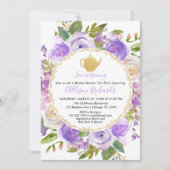 茶パーティーブライダルシャワー紫ラベンダー薄紫 招待状 (正面)