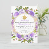 茶パーティーブライダルシャワー紫ラベンダー薄紫 招待状 (スタンド正面)