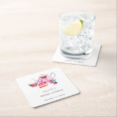 茶パーティーブライダルシャワー赤面ほこりっぽいバラティーポット スクエアペーパーコースター (インサイチュ)