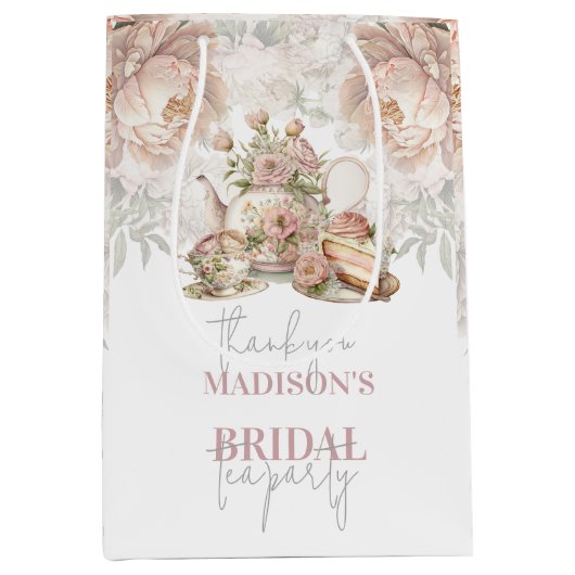 茶パーティーブライダルフローラ パーソナライズされた ミディアムペーパーバッグ (正面)