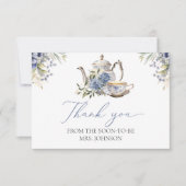 茶パーティーブルーフローラ水彩ブライダルシャワー サンキューカード (正面)
