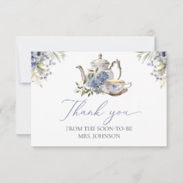 茶パーティーブルーフローラ水彩ブライダルシャワー サンキューカード