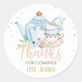 茶パーティーブルーベビーシャワー好意ブルーイングフローラ ラウンドシール (正面)