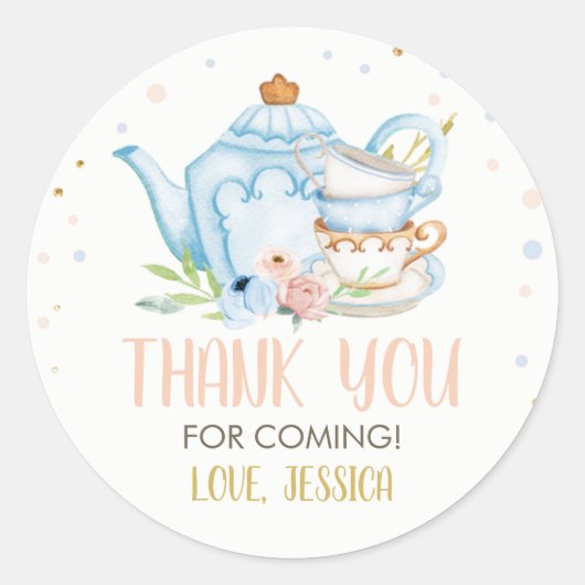 茶パーティーブルーベビーシャワー好意ブルーイングフローラCl ラウンドシール (正面)