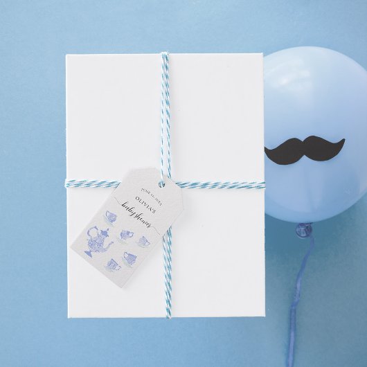 茶パーティーブルー中国ホワイトレースボーイベビーシャワー ギフトタグ