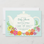 茶パーティーベイビーシャワーティーポット 招待状 (正面)