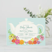 茶パーティーベイビーシャワーティーポット 招待状 (スタンド正面)