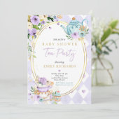 茶パーティーベビーシャワーガール薄紫バラベビー醸造 招待状 (スタンド正面)