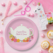 茶パーティーベビーシャワーティーポットピンクガール ペーパープレート (パーティー)