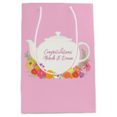 茶パーティーベビーシャワーティーポットピンクガール ミディアムペーパーバッグ (正面)