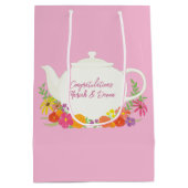 茶パーティーベビーシャワーティーポットピンクガール ミディアムペーパーバッグ (裏面)
