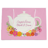 茶パーティーベビーシャワーティーポットピンクガール ラージペーパーバッグ (正面)