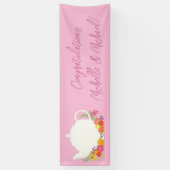 茶パーティーベビーシャワーティーポットピンクガール 横断幕 (縦)